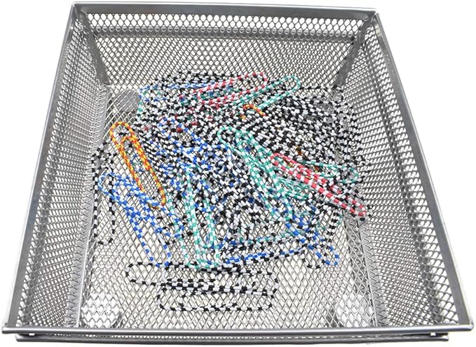 HAHIYO Stackable Mesh Tray Cup 6 x 6 x 2 inches Sturdy Container for Desk Drawer Organizer Collection for Home Office School kitchen Soft Foam Feet No Sharp Edges 2 Pack Silver-NeatNest