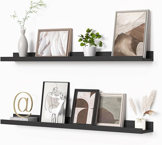 Heimlove Picture Ledge Shelf, Floating Shelves Set of 2, 36 Inches Picture Shelf for Wall with Ledge, Kids Bookshelf Wall Mounted for Living Room Bedroom Decor Books Photo Frames - Black-NeatNest