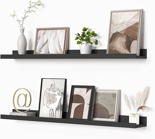 Heimlove Picture Ledge Shelf, Floating Shelves Set of 2, 36 Inches Picture Shelf for Wall with Ledge, Kids Bookshelf Wall Mounted for Living Room Bedroom Decor Books Photo Frames - Black-NeatNest