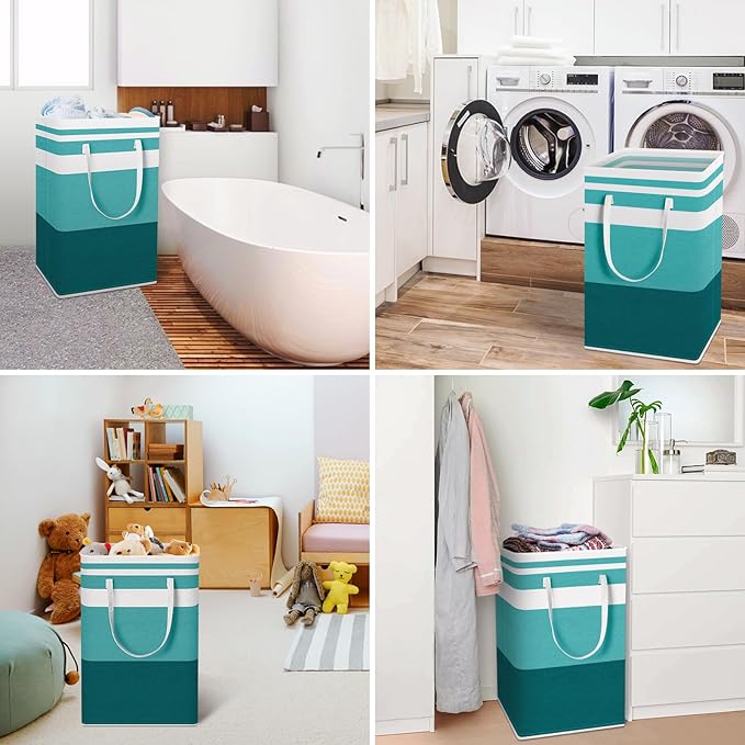 HomeHacks 2-Pack Large Laundry Basket, Waterproof, Freestanding Laundry Hamper, Collapsible Tall Clothes Hamper with Extended Handles for Clothes Toys in the Dorm and Family (Green, 88L)-NeatNest