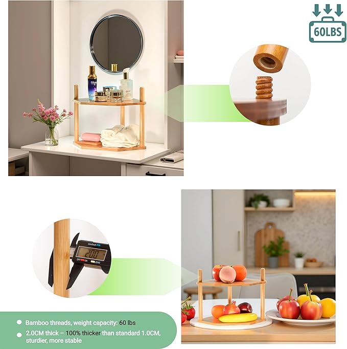 Expandable Bamboo Corner Shelf for Cabinet - 2-5 Tiers Plate Organizer, Kitchen Space Saver, Minimal Tool Assembly (Powered by Gogogo) (Natural, 6.7" H(4 Tier))-NeatNest