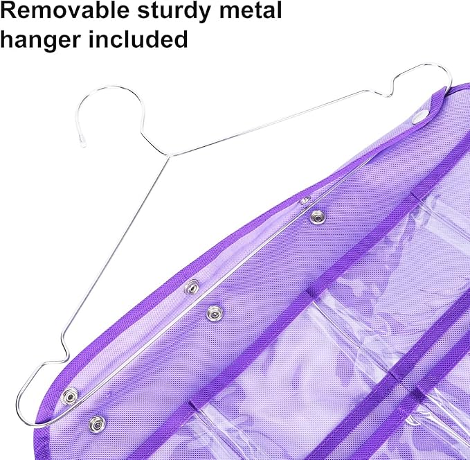 Dual Sided Hanging Organizer for Jewelry Makeup Storage Closet Organizers for Bows Socks Underwear with 42 Clear Pockets (PURPLE)-NeatNest