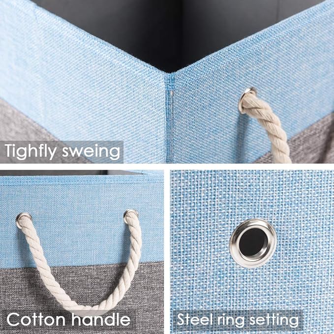 PRANDOM Large Foldable Cube Storage Bins 11x11 inch [2-Pack] Fabric Linen Storage Baskets Cubes Drawer with Cotton Handles Organizer for Shelves Nursery Closet Bedroom Blue-NeatNest