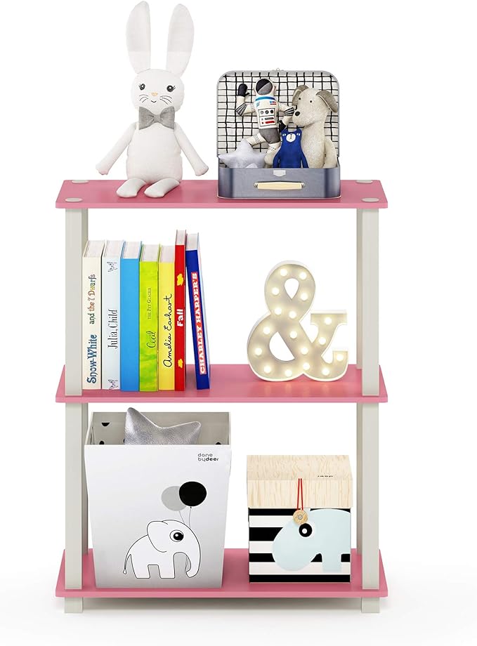 Furinno Turn-S-Tube 3-Tier Compact Multipurpose Shelf Display Rack with Square Tube, Pink/White-NeatNest