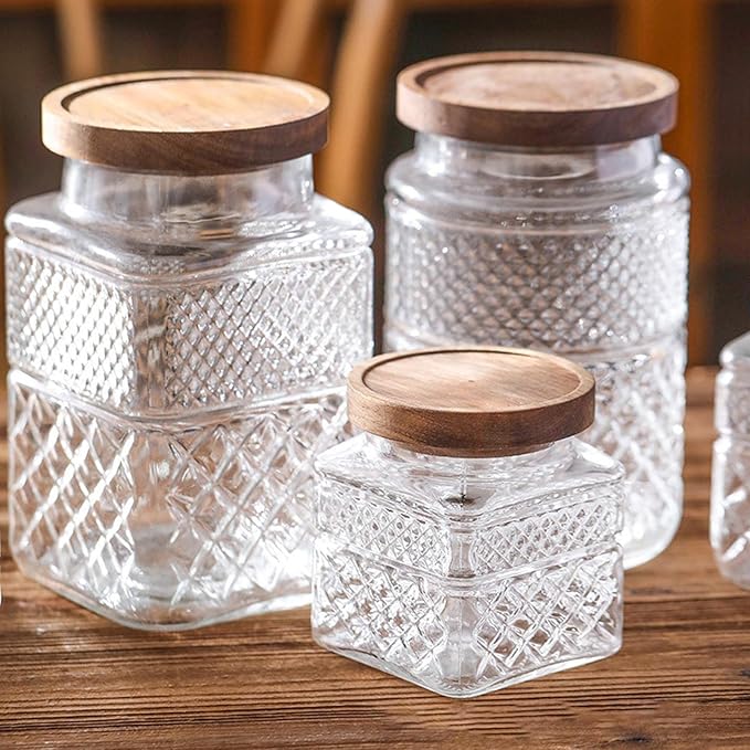 38 FL OZ Large Glass Storage Jar Food Storage Container with Airtight Bamboo Wooden Lid for Candy Snack Coffee Tea Nuts Airtight Glass Jars Kitchen Containers Cereal Canisters Vintage Glass Canisters