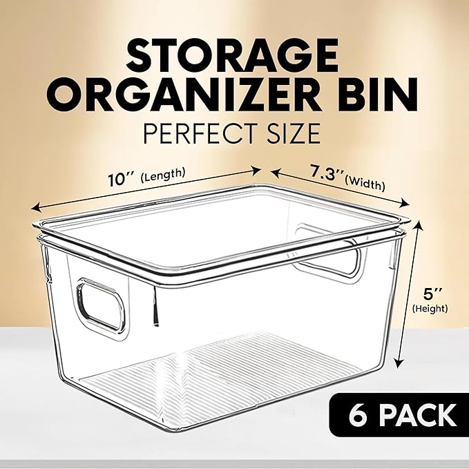 Clear Plastic Storage Bins with Lids, Perfect for Kitchen Organization or Pantry Organization and Storage, Stackable Fridge Organizer Bins, Storage Containers for Organizing, Cabinet Organizers-NeatNest