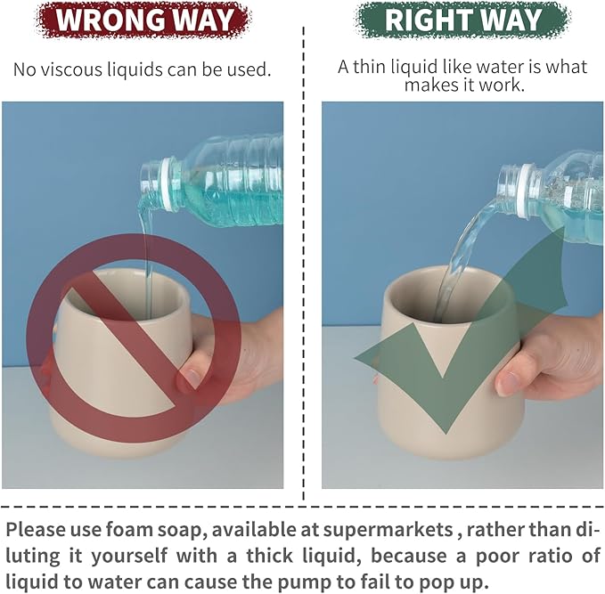 BosilunLife Foam Hand Soap Dispenser - 12 oz Bathroom Lotion Pump for Kitchen and Hand Wash - Khaki Ceramic Dish Liquid Dispenser-NeatNest