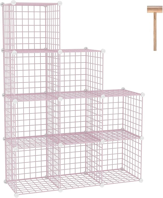 C&AHOME Wire Cube Storage, 9 - Cube Organizer Metal C Grids, Modular Shelves Units, Closet Organizer, Ideal for Home, Office, Living Room, 36.6”L x 12.4”W x 48.4”H, Pink UWCS3009P