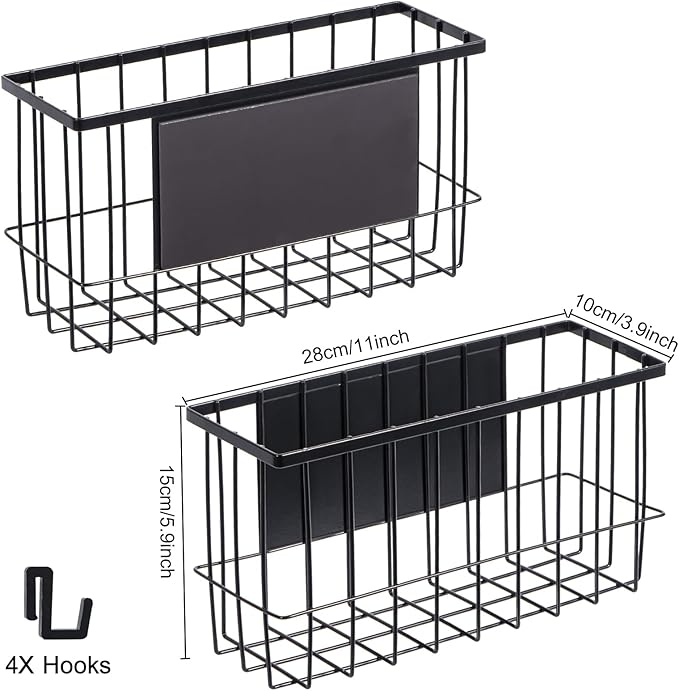 dedoot Magnetic Holder Locker 11"x 3.9"x 5.9" Strong Magnetic Black Mesh Holder Magnetic Basket Organizer Shelf Rack for Whiteboard,Fridge, Sponge, Recipe, Beverage,Refrigerator,Office File Foil-NeatNest