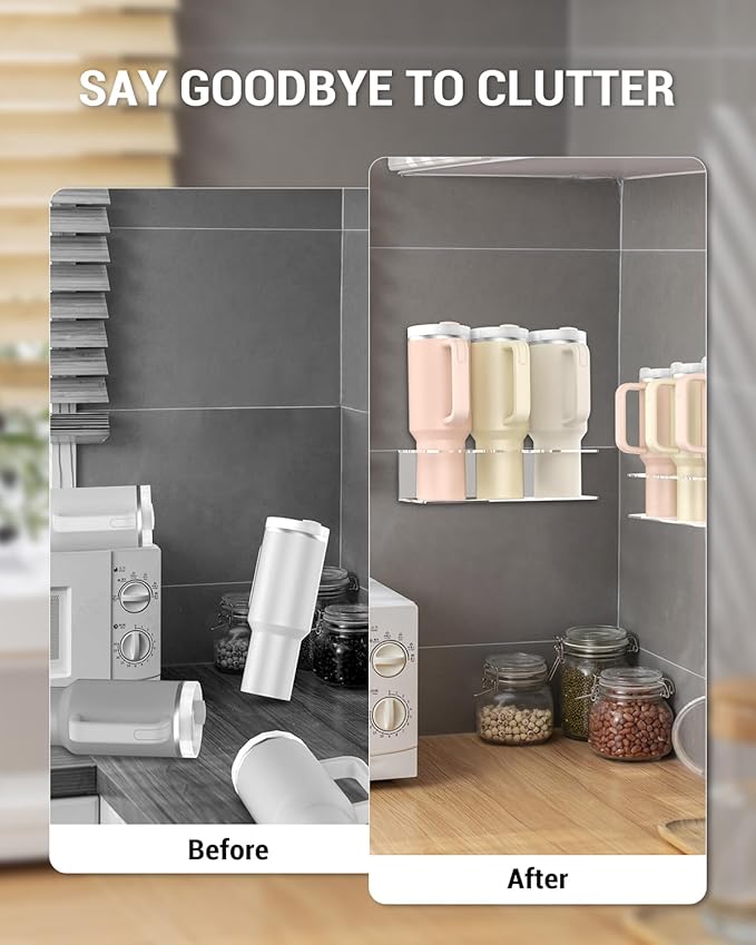 2 Pack Acrylic Water Bottle Organizer for Stanley 40 oz, Stanley Cup Holder, Wall Mounted Spray Can Holder Storage Rack, Tumbler Holder Organizer for Kitchen, Stanley Cup Accessories, Easy to Install-NeatNest