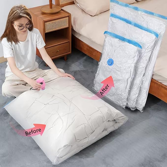24 Pack Vacuum Storage Bags with Electric Pump, Space Saver Bags (5 Jumbo, 5 Large, 5 Medium, 5 Small, 4 Roll Up Bags) Travel Vacuum Seal Bags for Clothes, Bedding,Blankets,Duvets, Pillows-NeatNest