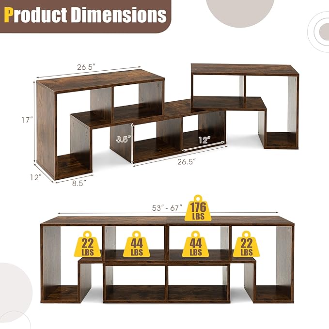 GOFLAME 3 Pieces TV Console Stand, Modern Entertainment Center for 50 55 60 65 Inch Flat Screen TV, Free Combination Bookcase for Storage & Display, Suitable for Living Room, Bedroom (Brown)-NeatNest