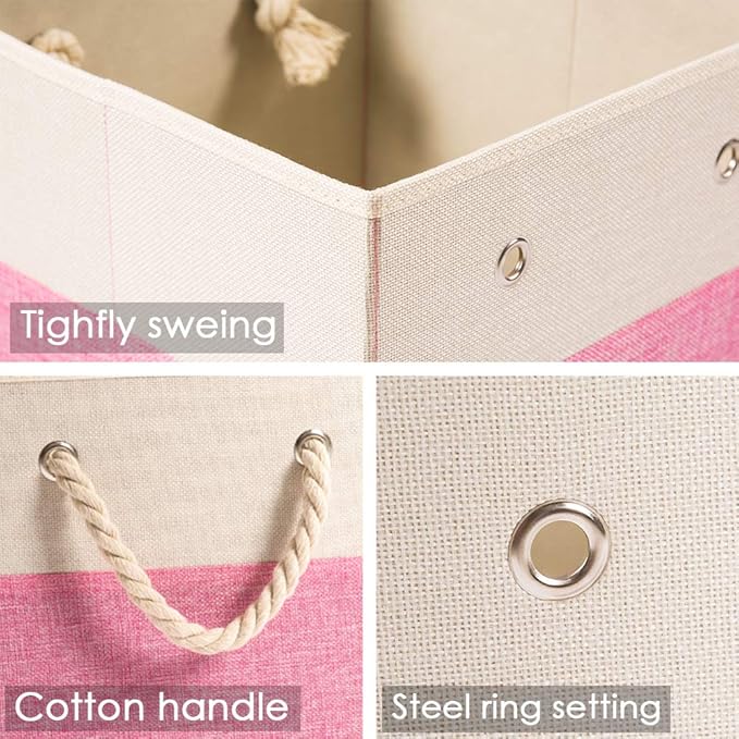 PRANDOM Large Foldable Cube Storage Bins 11x11 inch [2-Pack] Fabric Linen Storage Baskets Cubes Drawer with Cotton Handles Organizer for Shelves Nursery Closet Bedroom Pink-NeatNest