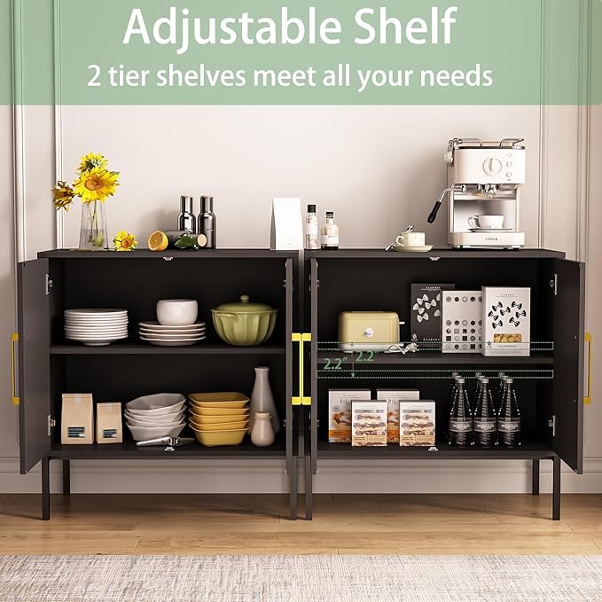 JOZZBY Storage Buffet Cabinet, Freestanding Sideboard with Double Doors, Modern Wooden Sideboard, Black Side Cabinets for Bedroom, Living Room, Kitchen, Office and Hallway, WLFH0007BK