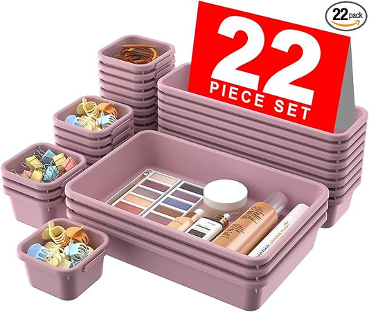 A-LuGei 【𝟮𝟮𝗣𝗖𝗦】 Plastic Lilac Desk Drawer Organizer, Bathroom Organizers and Storage, Makeup Organizer, Organization and Storage Bin Container for Vanity Office Utensils Tool Pantry Cosmetic-NeatNest