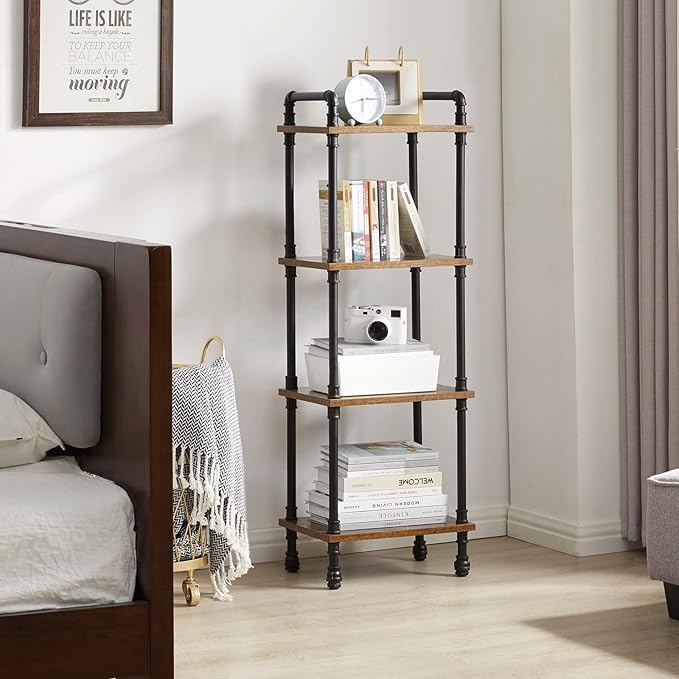 IBUYKE Industrial Pipe Ladder Shelf,4-Tier Vintage Style Book Shelf,Free Standing Units,Display Rack and Storage Organizer for Living Room,Bedroom,Kitchen,Rustic Brown UTMJ404H