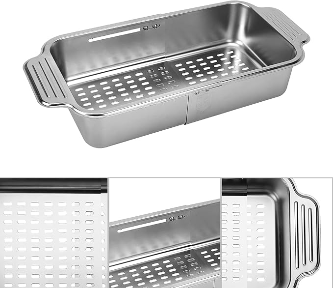 LUEXBOX Expandable Dish Drying Rack Over The Sink, Stainless Steel Drainer Basket with Adjustable Arms for Vegetable and Fruit (Silver)