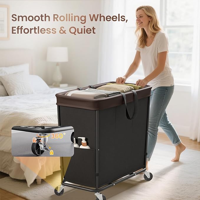 320L Laundry Basket with Wheels, 3-Section Rolling Hamper for Laundry, Extra Large Laundry Hamper with Wheels, Clothes Hamper Rolling Laundry Basket for Home, Bathrooms and Dorm(Black)