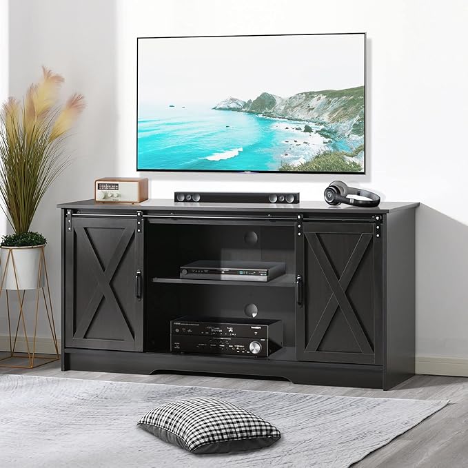 4 EVER WINNER Farmhouse TV Stand for 65+ Inch TV, Espresso Entertainment Center for 65 Inch TV, Modern Farmhouse Television Stands for TVs up to 70, Espresso TV Stand for Flat Screens 65-NeatNest