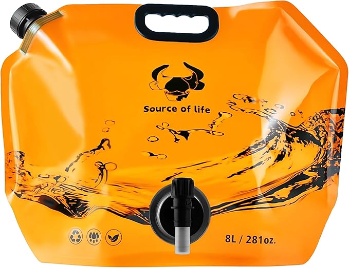 Collapsible 8L Water Storage Bag, BPA-Free Portable Folding Water Jug with Adjustable Faucet, Leakproof Emergency Water Bag for Camping, Hiking, Riding, Outdoor Sport (Orange, 1)-NeatNest