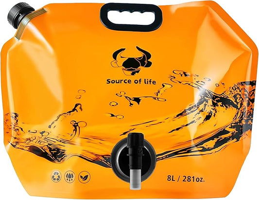Collapsible 8L Water Storage Bag, BPA-Free Portable Folding Water Jug with Adjustable Faucet, Leakproof Emergency Water Bag for Camping, Hiking, Riding, Outdoor Sport (Orange, 1)-NeatNest