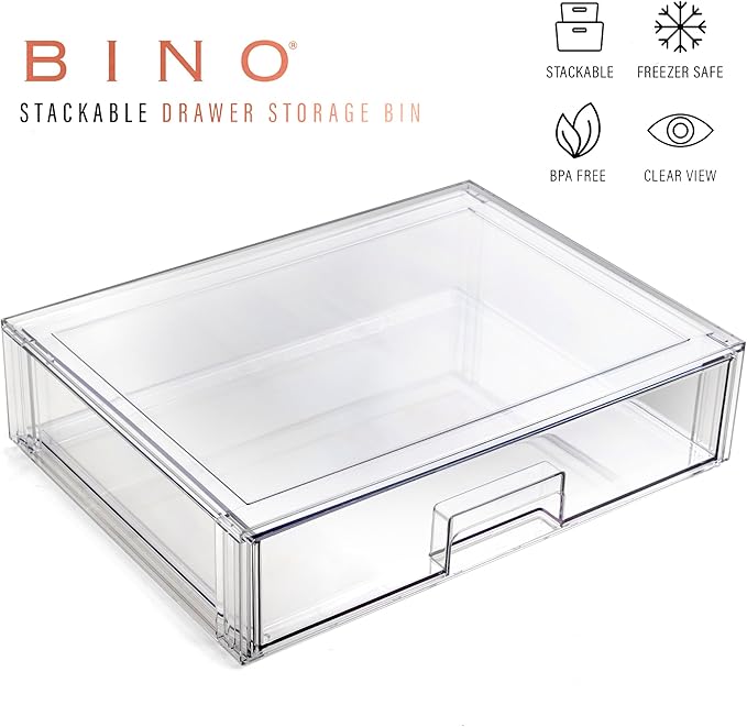 BINO | Stackable Storage Drawers, Shallow X-Large - Clear | THE CRATE COLLECTION | Storage Bins With Drawers Bathroom Organizers and Storage Organization and Storage Under Sink Organizer Vanity Home-NeatNest