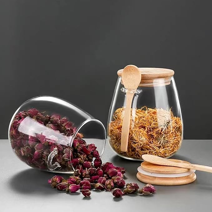 Clear glass storage containers, 38oz food storage jars, Set of 4, wide mouth, with spoons, for food storage, candy, coffee, biscuits, rice, sugar, tea, cereals, dried fruits, etc (Large 4PCS)-NeatNest