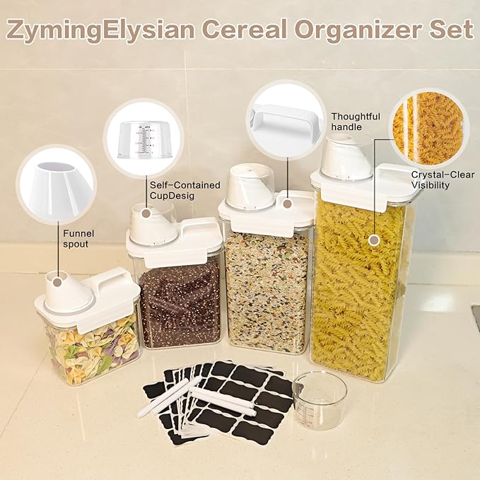 Air Tight Cereal Container Organizer Set of 3-1100ML Total 111oz, Dry Food Storage for Pet Food, Rice, Oatmeal with Pour Spout Lid & Small Plastic Measuring Cup for Flour and Sugar