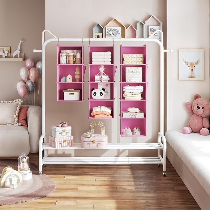 Hanging Closet Organizer, 5-Shelf Closet Hanging Storage Shelves, Light Pink-NeatNest