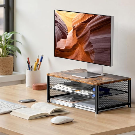 Computer Monitor Stand Riser, Desk Organizers and Accessories, Printer & Laptop Stand, Office Desk Accessories & Desktop Workspace Organizers for Office Supplies (Brown)-NeatNest