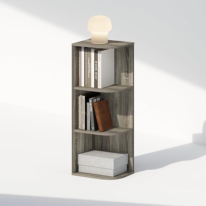 Furinno Reed 3-Tier Space Saving Corner Storage Display Shelf, French Oak-NeatNest