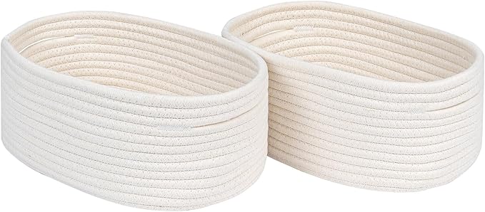CubesLand Cube Shelf Closet Storage Baskets Bins,Woven Basket for Organizing/Storage,Long-lasting &Skin-friendly Toy Storage Basket Bin,Stylish Room Decor Basket,Off White Cotton Rope Basket 2 Packs-NeatNest