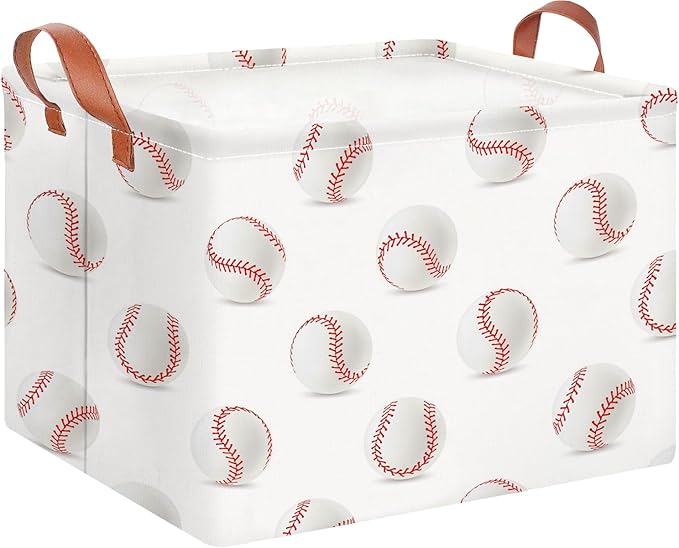 CLOCOR Rectangular Baseball Storage Basket,Collapsible Fabric Storage Container,Gift Basket(Baseball)-NeatNest