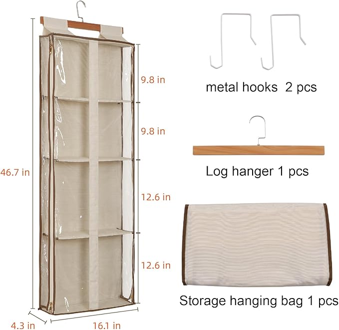 Clear Hanging Handbag Storage Organizer with Zippers, Easy Access Purse,Toy,Yarn,Hat Storage Over The Door Purse Organizer Space Saving 4 Pockets for Closet Bedroom Living Room (Beige)-NeatNest