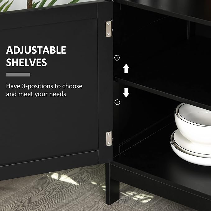 HOMCOM Sideboard Buffet Cabinet, Modern Coffee Bar Cabinet with 2-Level Shelf and Open Compartment, Black-NeatNest