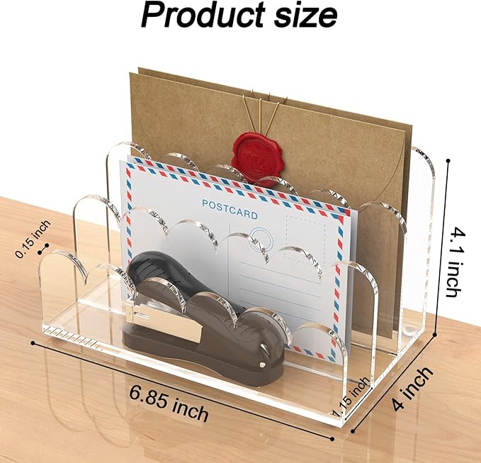YAGELI 2 Pack 3-Slot Acrylic Mail Organizer for Desktop – Scalloped Clear Document Sorter, Vertical File Holder for Office/Home, Space-Saving Desk Organizer for Letters,Envelope,Bills,Stationery