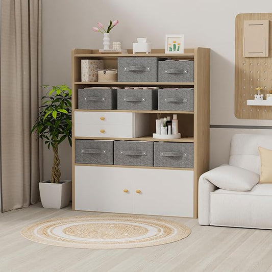 Collapsible Storage Boxes, Fabric Laundry Bins, Cube Baskets for Organizing Home, Office and Closet, Grey, 2 Pack, 16.1x9.8x6.4in-NeatNest