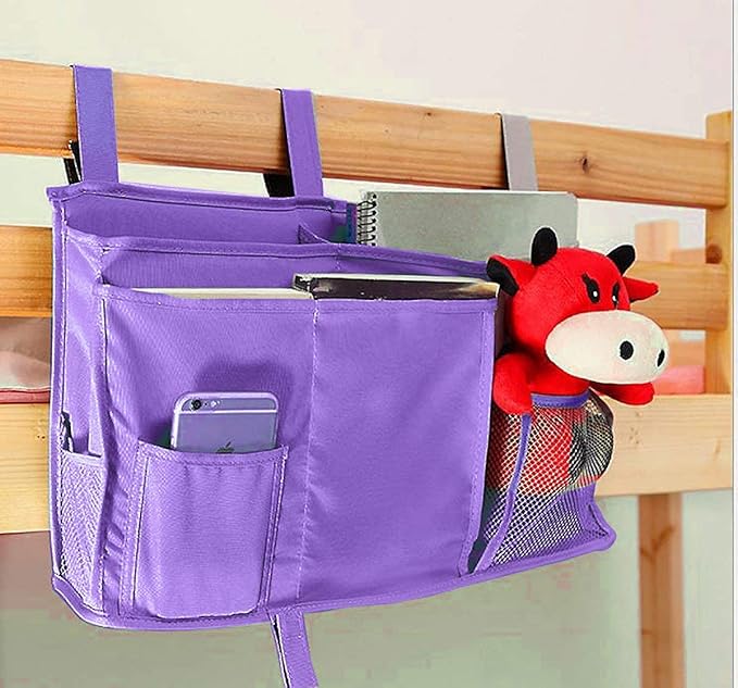 Bunk Bed Organizer - Bedside Storage Caddy with Pocket, Hanging Organizer for Camp, Dorm, Room, Hospital Bed Rail and More (Purple)-NeatNest