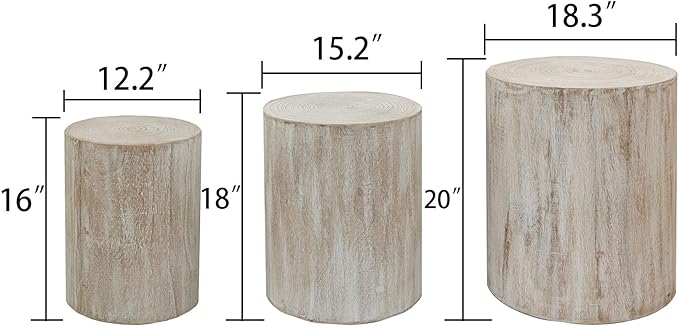 kevinplus Round Nesting Small Coffee Table Side Table End Set of 3 for Living Room Bedroom, Farmhouse Countryside Style, No Assembly, Antique White