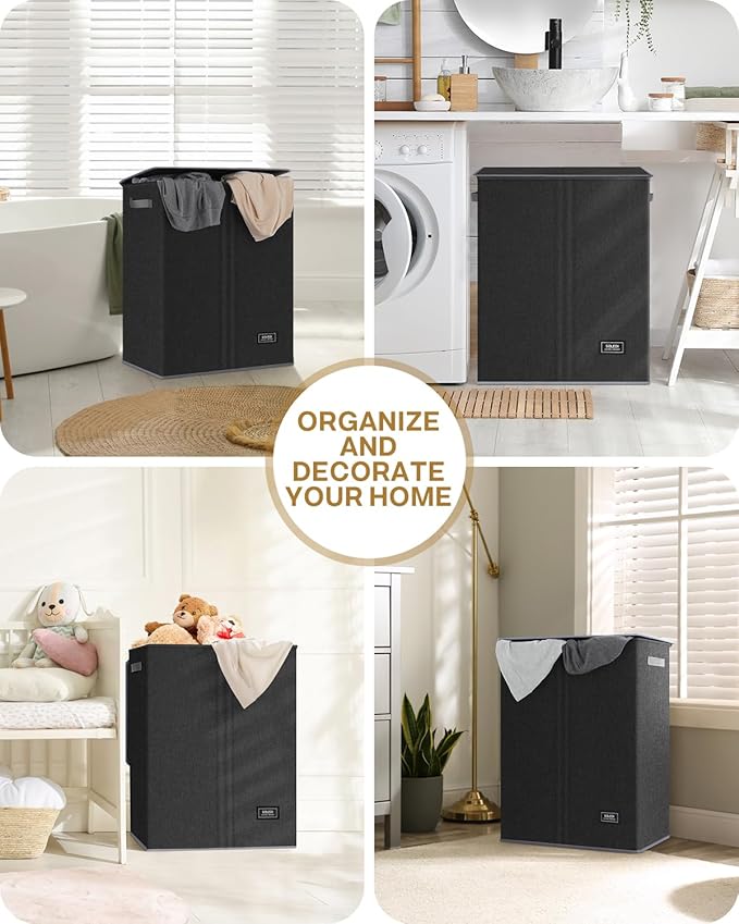 SOLEDI Double Laundry Hamper with Lid, 130L Clothes Hamper 2 Section, Laundry Basket with Removable bag, Bed room decor aesthetic, laundry room organization, Home and dorm room essentials-NeatNest