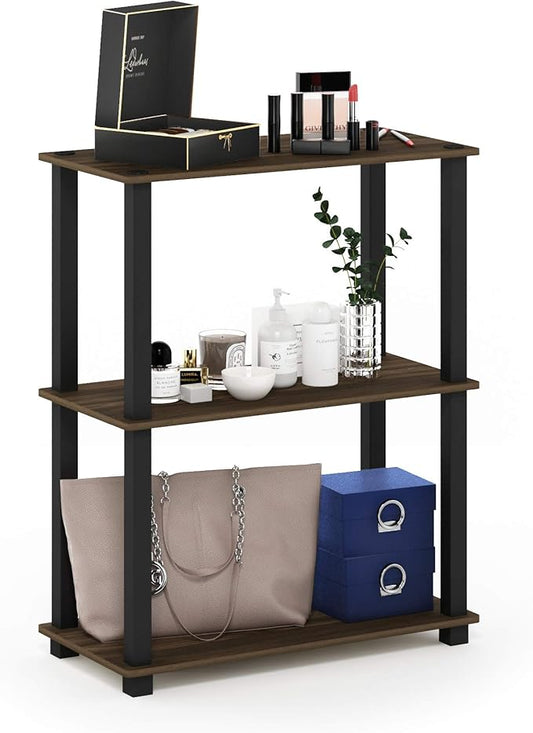 Furinno Turn-S-Tube 3-Tier Compact Multipurpose Shelf Display Rack with Square Tube, Columbia Walnut/Black-NeatNest