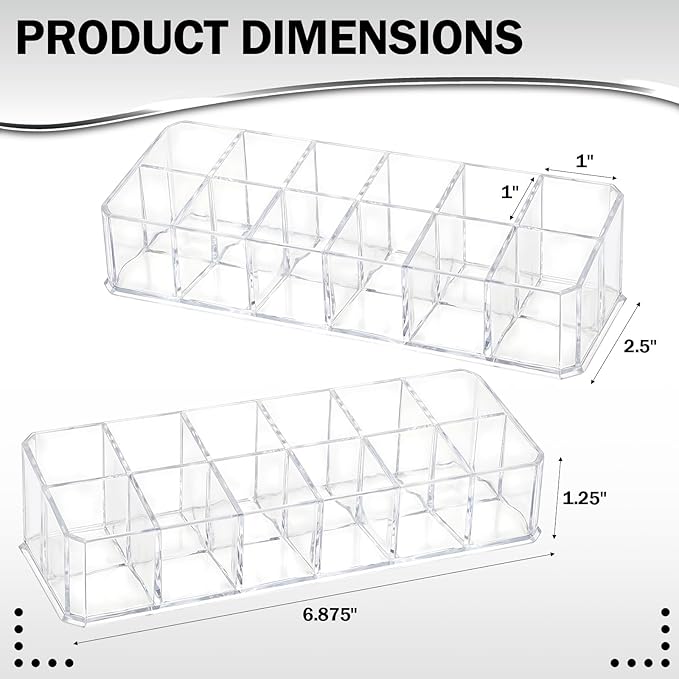 4-Pack 12-Slot Acrylic Lipstick Organizer, Lipstick Holder, Lip Gloss Organizer, Cosmetic Storage Display, Perfect Storage Solution for Drawer, Vanity, Bathroom, and More-NeatNest