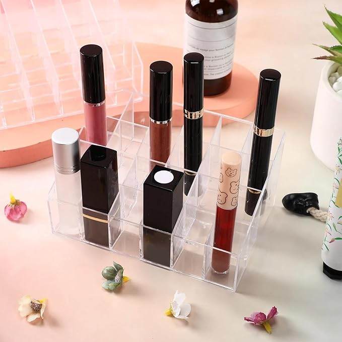 Macarrie 4 Pieces Lipstick Holder Organizer 24 Slot Acrylic Lipstick Makeup Organizer Case Display Stand Storage Box for Lipsticks Lipgloss Brushes Cosmetics-NeatNest