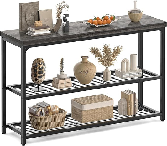 47" Console Table, 3-Tier Entryway Table, Sofa Table with Mesh Shelves, Console Tables for Living Room, Bedroom, Hallway, Entryway, Foyer, Grey-NeatNest