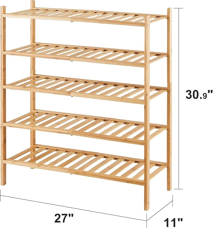 5-Tier Bamboo Shoe Rack for Entryway, Stackable | Foldable | Natural, Shoe Organizer for Hallway Closet, Standing Shoe Racks for Indoor Outdoor-NeatNest