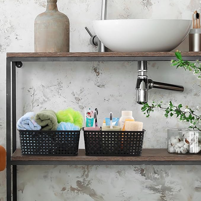 Anbers Plastic Weave Storage Baskets Bins, 6 Packs Small Storage Basket, Black-NeatNest