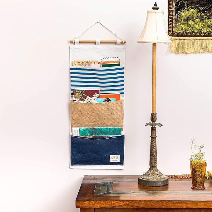 Juvale 3 Pocket Hanging Wall Organizer - 11.75 x 27 in, 2-Pack - Linen & Wood Fabric Organizer with Pockets - Mail & Paper Holder - Over-the-Door & Hanging Storage-NeatNest