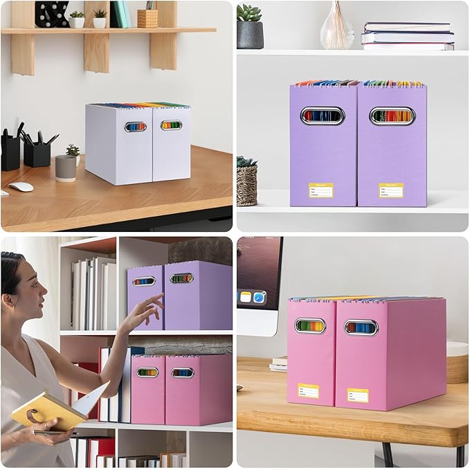 BALEINE File Organizer Box, Cardboard File Folder Organizer with Handle for Letter Size, Portable Collapsible Hanging Filing Box for Home Office Document Storage (2 Pack, Lavender)-NeatNest