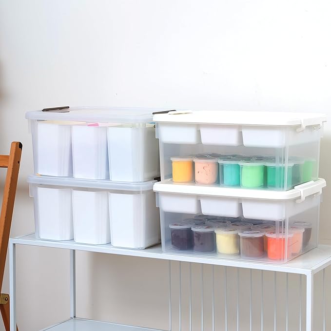 Citylife 17 QT Plastic Storage Bins Clear Storage Box with Lids Multipurpose Stackable Storage Containers for Organizing Tool, Craft, Crayon, 4 Packs-NeatNest