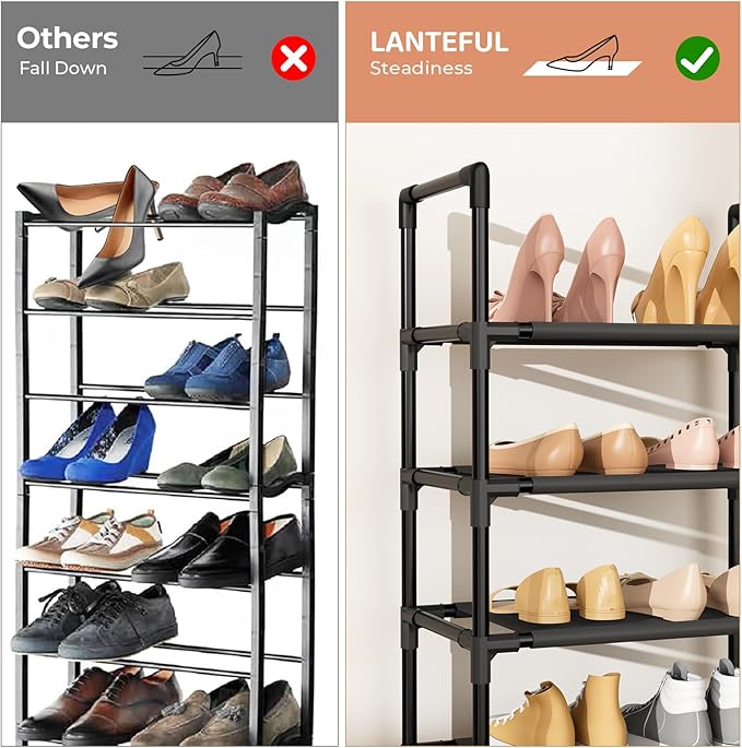 10 Tiers Shoe Rack 20-25 Pairs Large Capacity Tall Shoe Organizer Sturdy Shoe Storage with Two Hooks Metal Narrow Shoe Rack for Closet, Entryway, Bedroom, Black-NeatNest